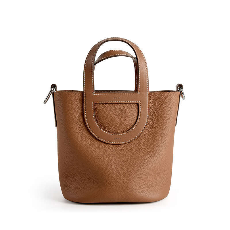 Top Layer Cowhide Basket Bucket Handheld Shoulder Crossbody Genuine Leather Women's Bag Trendy
