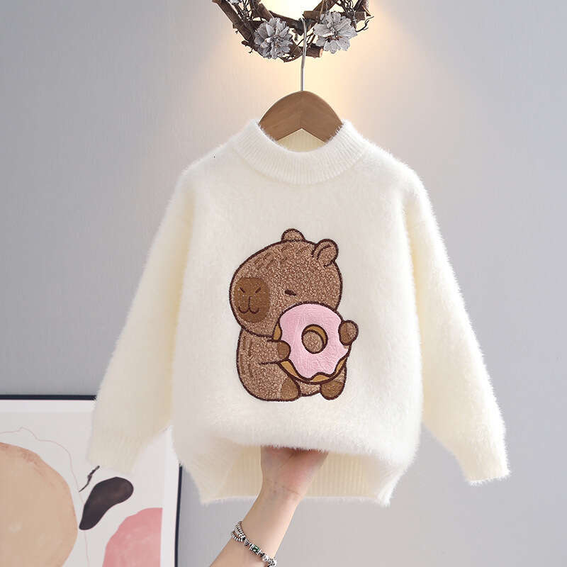 Girls' Sweater Base Knitwear Stylish Thickened Imitation Mink Velvet New Autumn Winter Pullover for Toddlers and Young Girls