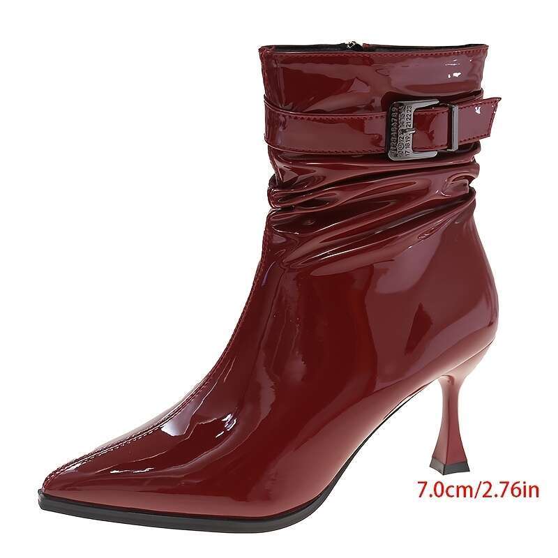 1Pr Elegant Solid Color Ankle Boots For Women Pointed Toe Stiletto High Heels With Side Zipper, Man-Made Upper, Fabric Lining, Rubber Sole - Fashionab