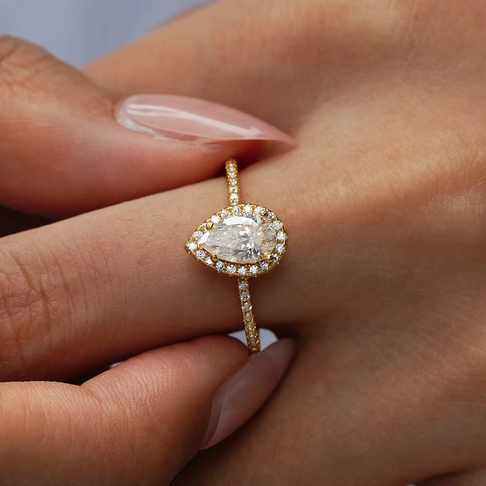 GRA Wedding Band Jewelry 925 Sterling Silver 1ct Pear Cut D Moissanite Halo Engagement Ring Promise Wedding Rings for Women
