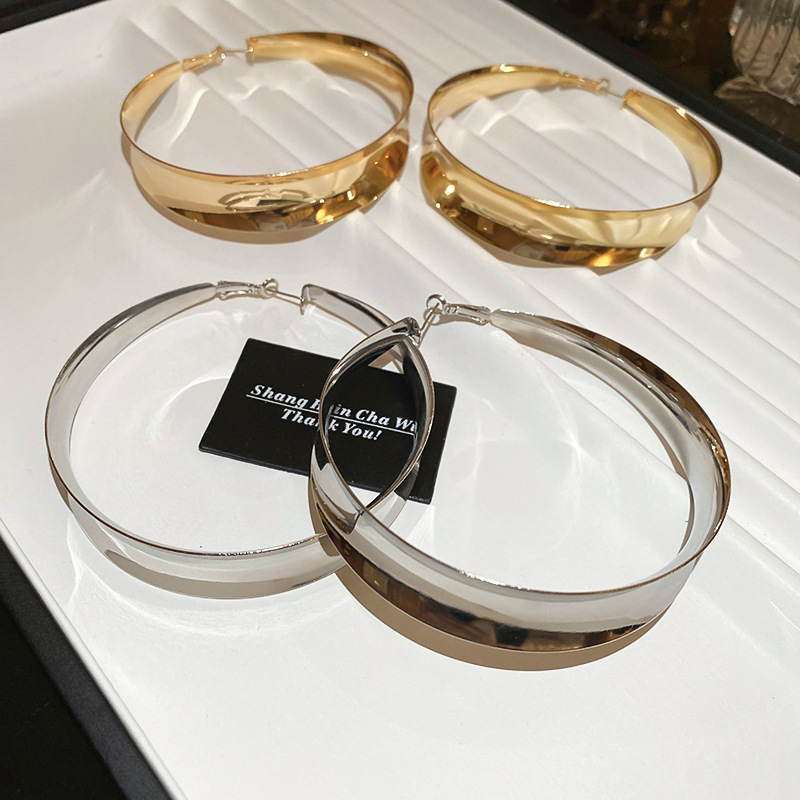 Sier Needle Exaggerated High-End Sense Plain Fashionable Elegant Stud Hoop Light Temperament Earrings for Women