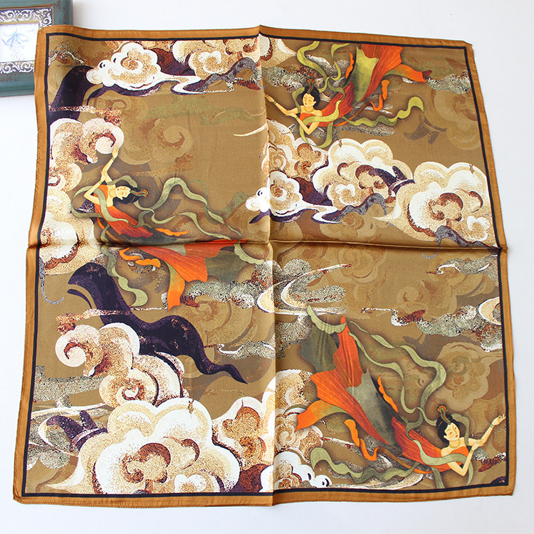 Flying Cloud Fairy Chinese Style Plain Satin Hangzhou Silk 70 Square Scarf for Women ddmynov