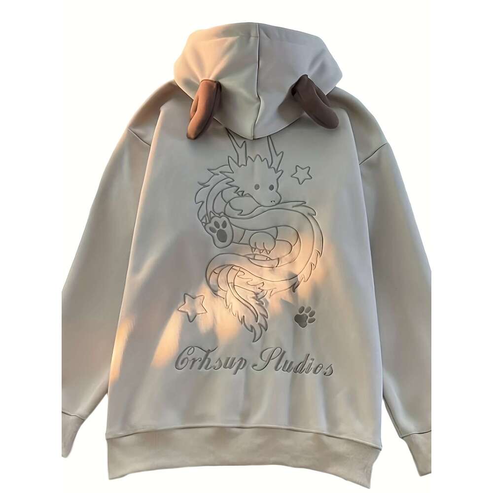 Women S Thick Fleece Lined Sweatshirt With Intricate Dragon Star Embroidery Cozy Winter Pullover Hine Washable Casual Outerwear Cute Sweatshirts Autum