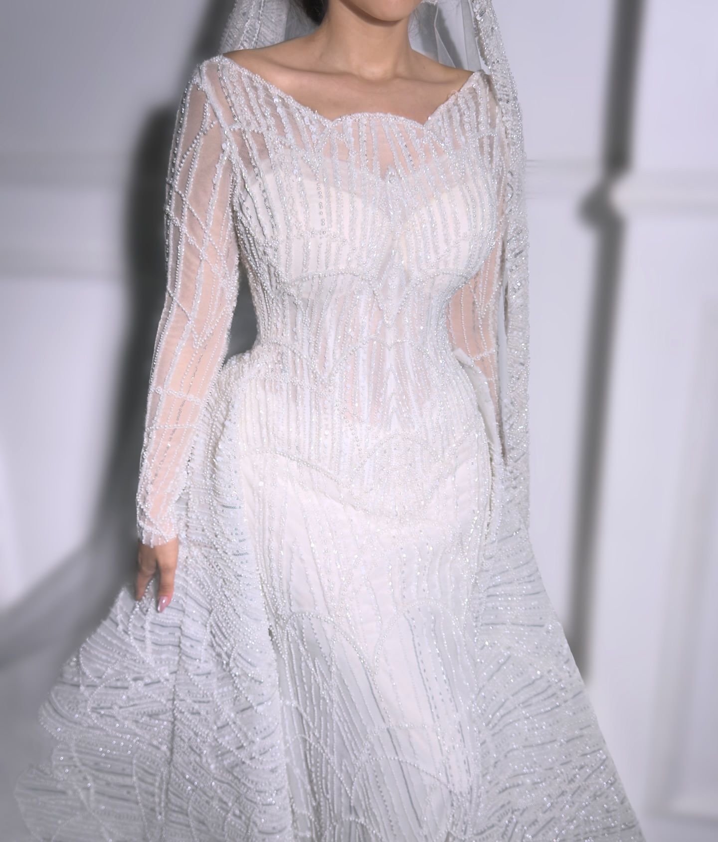 Luxury Mermaid Wedding Dress Jewel Neck Long Sleeves Bridal Gowns Sequins Beaded Detachable Train Dresses Custom Made vestidos de novia