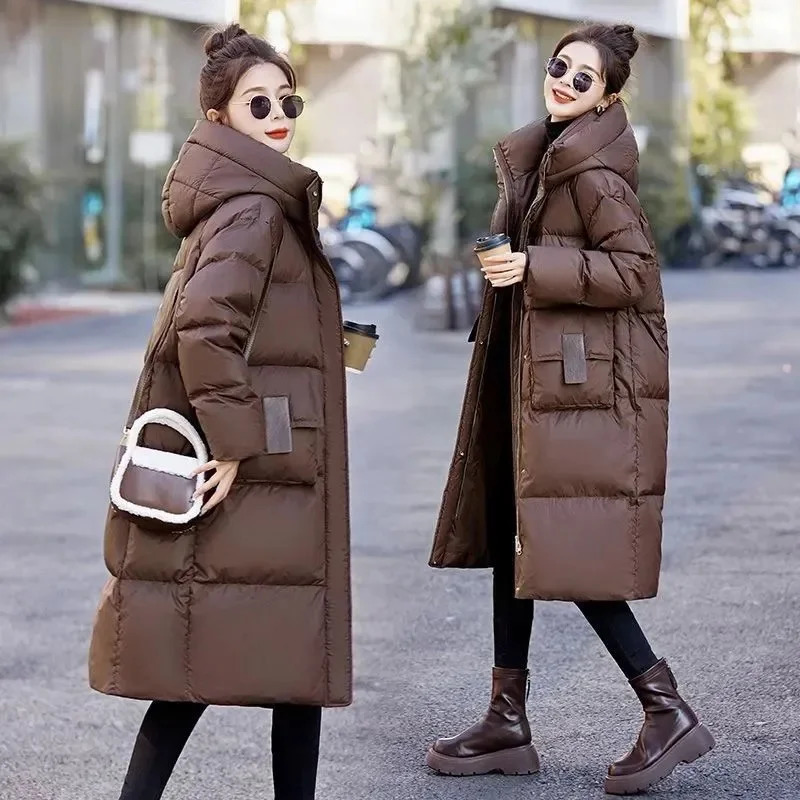 Mid to Long Down Jacket Knee Length Winter Item Thickened Warm Fashionable Loose Versatile Jacket Womens Solid Color 251030