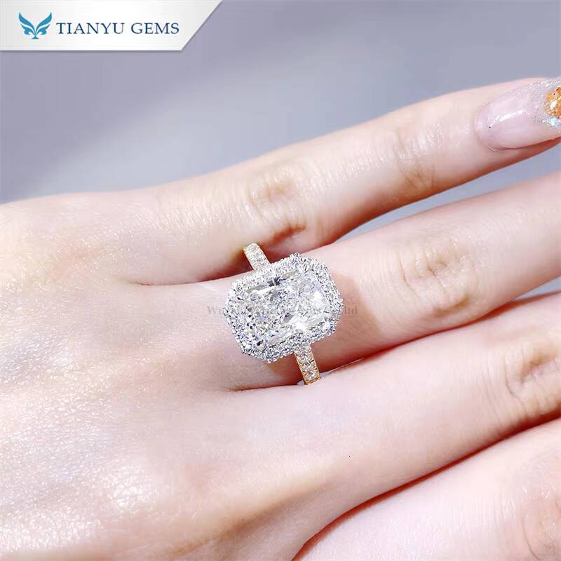 Tianyu Gems 3ct Radiant Cut D VS1 Lab Diamonds Ring Two Tone Gold 18k 14k 10k Yellowwhite Gold Women Wedding Engagement Rings