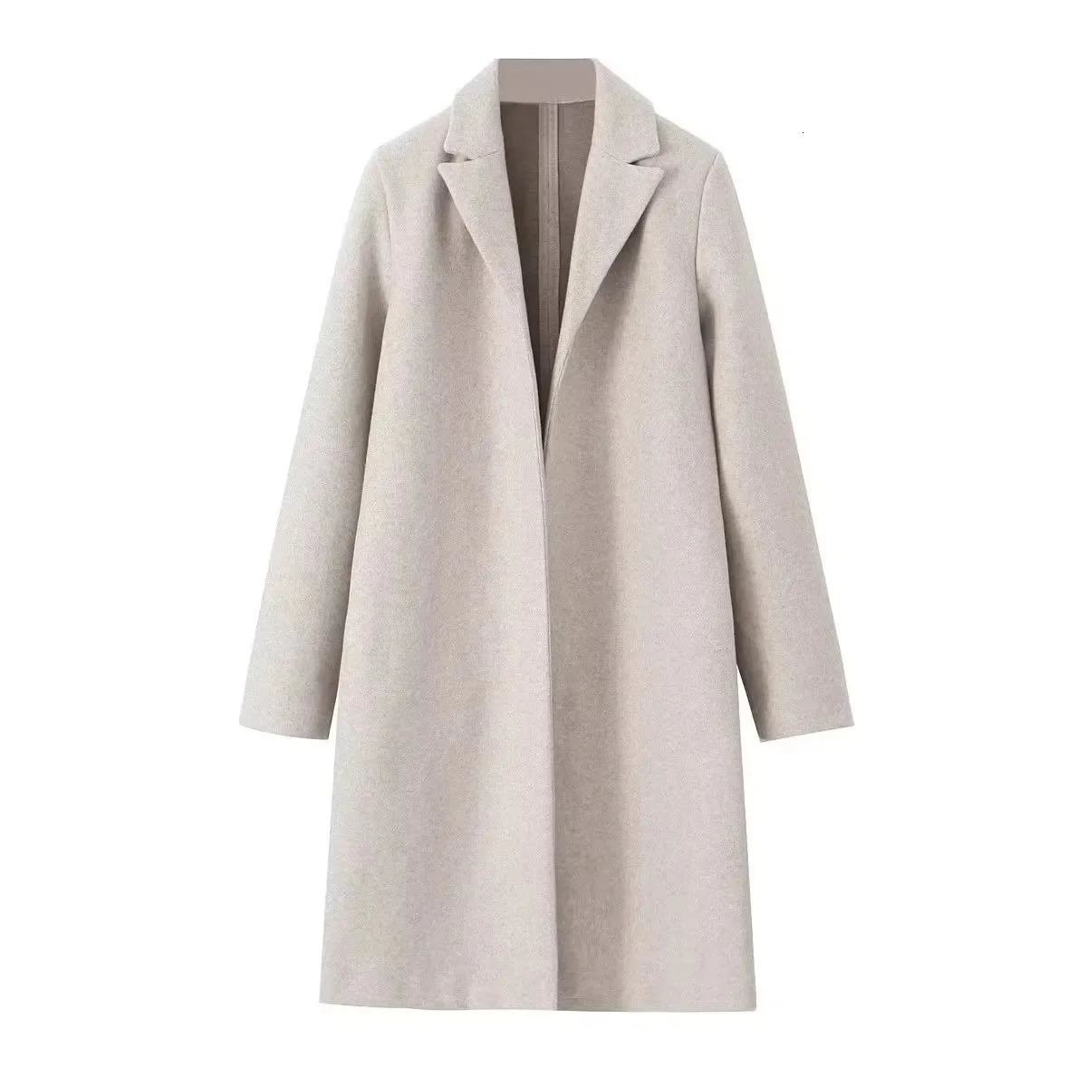 Women Woolen coat Fashion Solid Open Stitch Long Trench Coats Vintage VNeck Full Sleeves Female Chic Lady Outfits 251028
