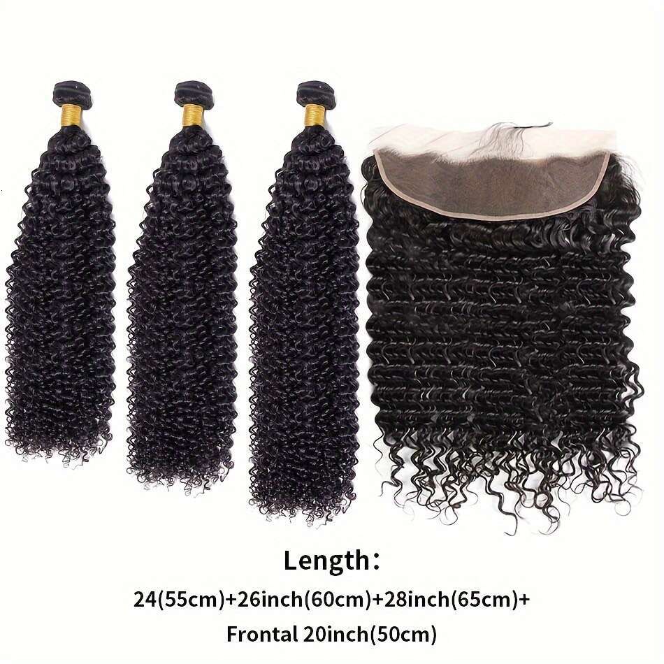 Brazilian Virgin Human Hair Deep Wave Bundles With 13X4 Transparent Lace Frontal Closure
