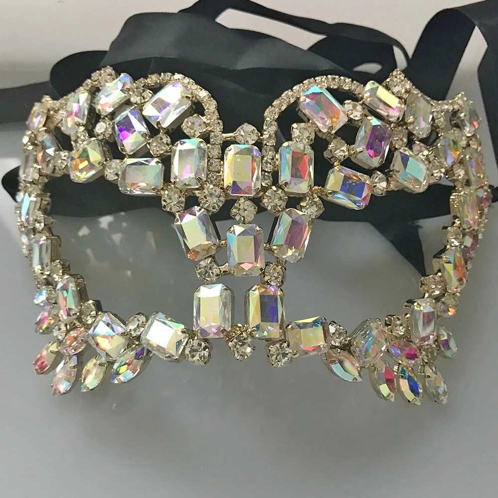 Stonefans Square Rhinestone Mask Masquerade Halloween for Women Party Accessories Costume Sexy Crystal Half Face Mask JewelryW251029