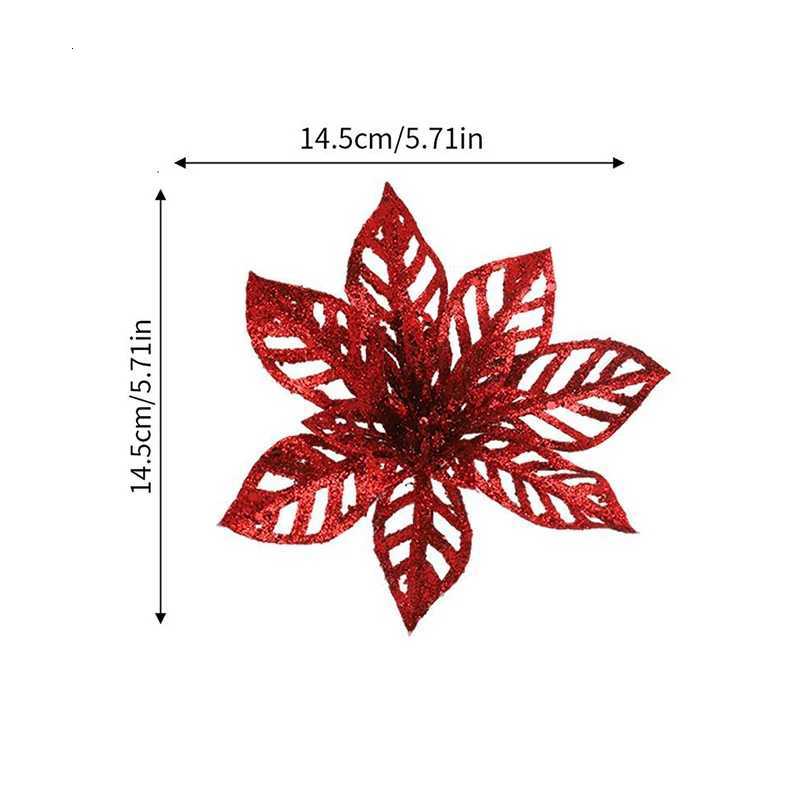 1Pcs Glitter Artifical Christmas Flowers Christmas Tree Wreath Decor Fake Flowers Xmas Garland Ornaments 2025 New Year Navidad C251030