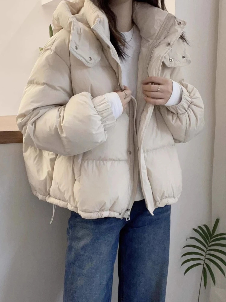 Hooded Winter Oversize Coat Thick Warm Loose Puffer Jacket Female Solid Fashion Zipper Outwear Women Korean Cotton Parkas 251030