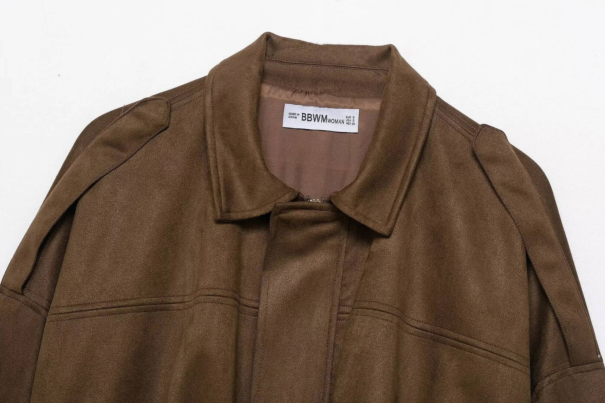 winter jacket women Autumn Suede Jacket Coat Women Shoulder Straps Casual Loose Crop Coats Female Vintage Brown Windbreaker Outwears Clothes