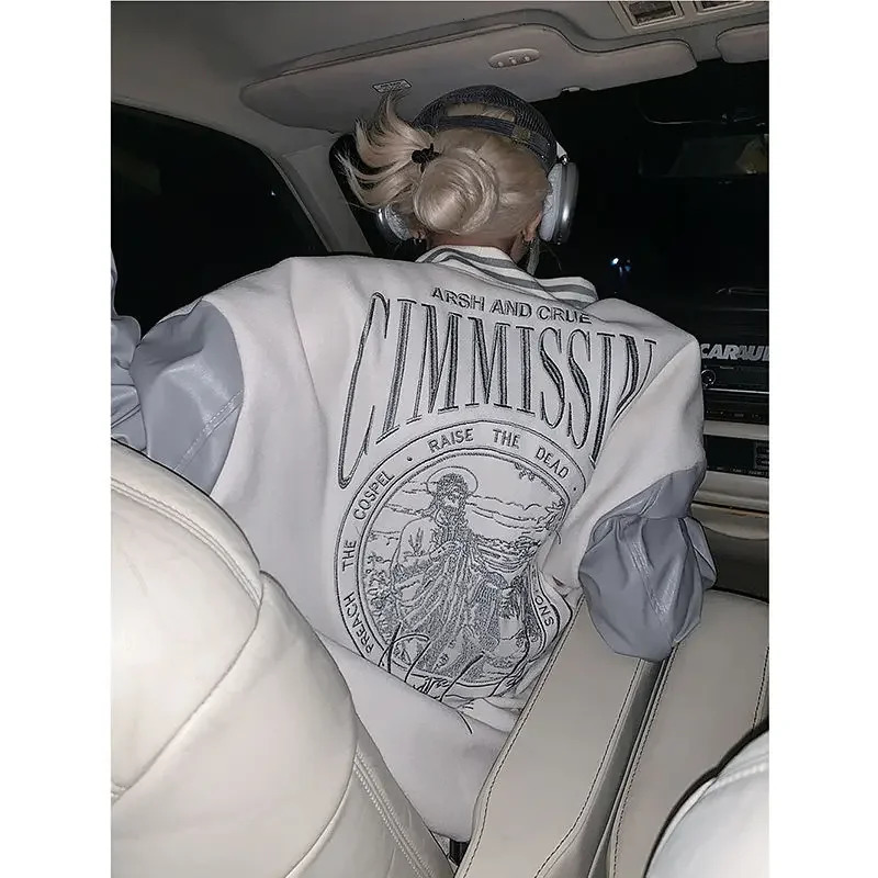 Vintage Embroidery Outerwear Stitching Bomber Jackets Traf Varsity Jacket Baseball Uniform Color Contrast Couple Coat For Women 251029