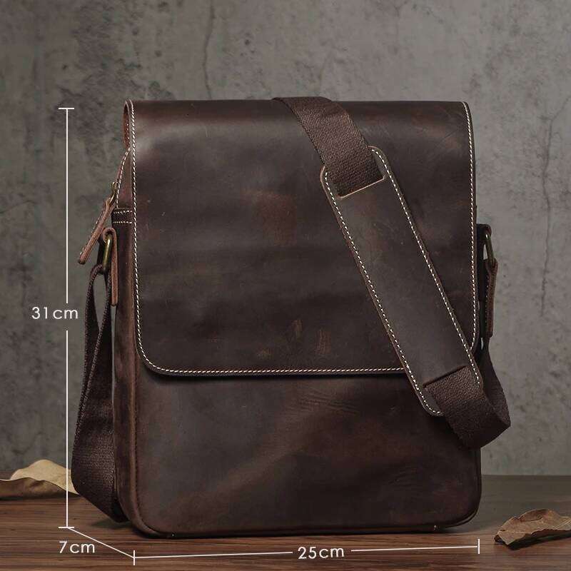 Designer bag 52 Men's Vintage Crazy Horse Leather Messenger 100% Top Grain Cowhide Crossbody Casual Office Daily Commute Shoulder Bag