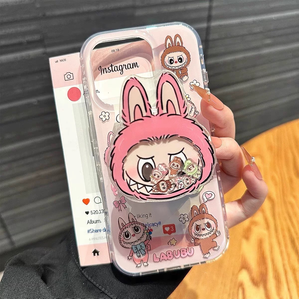ddmythur Pink Labubu Plush Doll Magnetic Attachment Compatible with Apple 16 Pro Max Phone Case 15 Plus 14 Soft 13/11/12