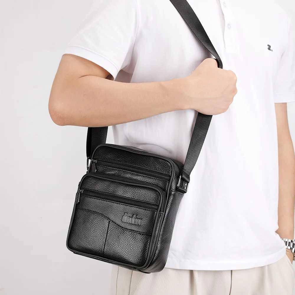 New Business Casual Mens Crossbody Bag Leather Strap For Men Black Courier Side Bag For Mens Postman Travel Bag Y251011