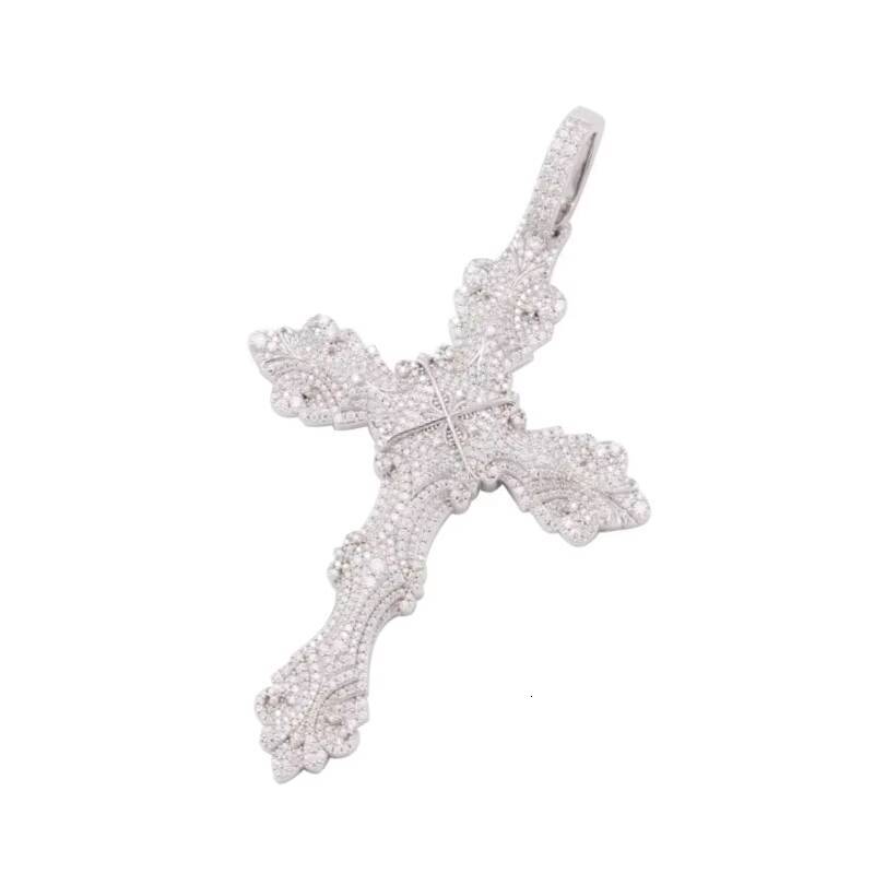 Hip Hop Iced Bling 925 Sterling Silver Cross Pendant VVS Moissanite Cluster Pass Diamond Tester Ornamental for Men Christian