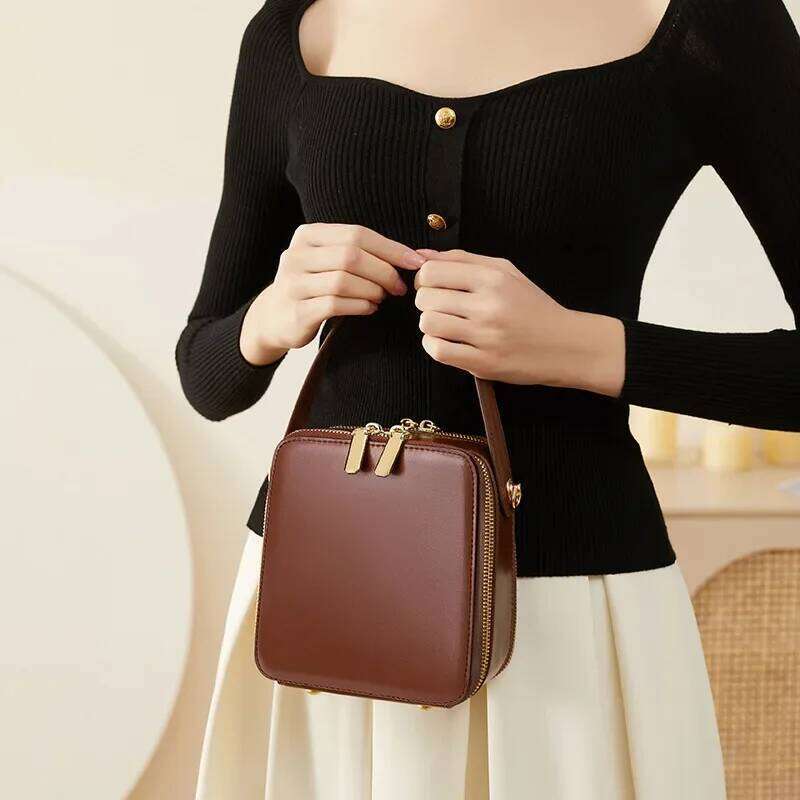 2024 New Women's Genuine Leather Box Shoulder Bags Light Crossbody Bag Handbag