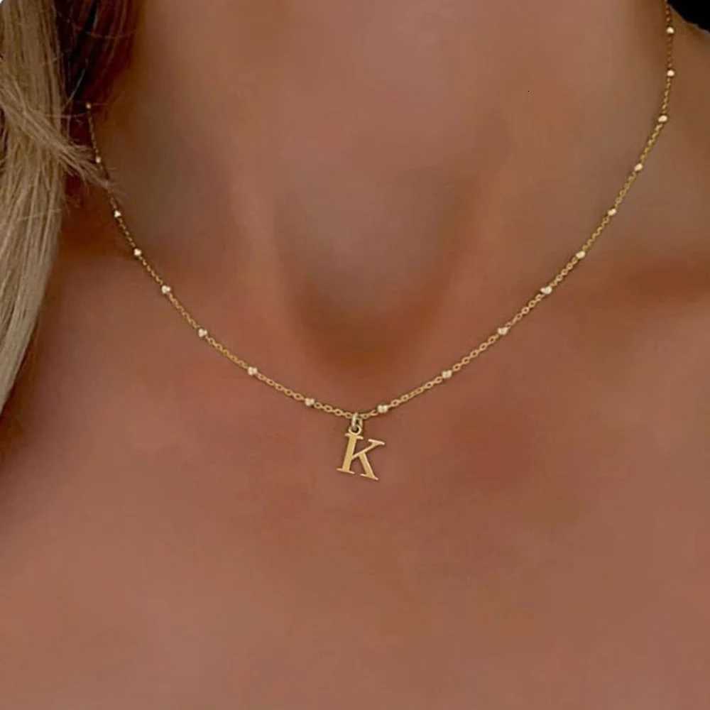Gold Color AZ English Initial Letter Pendant Necklace For Women Metal Jewelry Stainless Steel Chain Necklaces Simple ChokerXJ251030