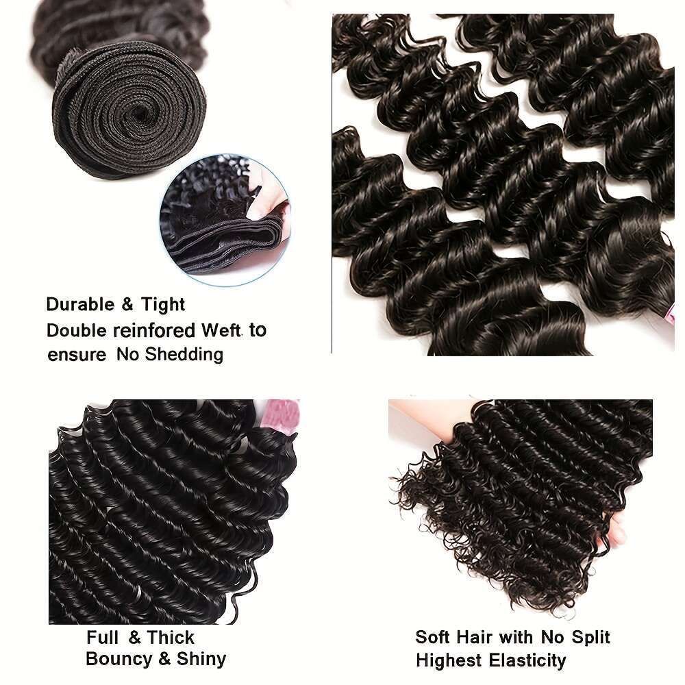 12A 32 34 36 Inch Unprocessed Brazilian Virgin Curly Weave 3 Real Human Hair Deep Wave Bundles For Women Natural Black