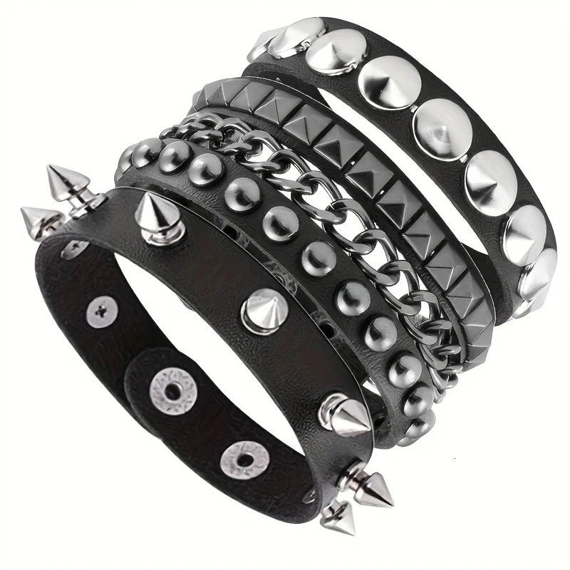 Halloween Punk Gothic Pu Leather Bracelet Set For Men And Women Neutral Y2k Rivet Bracelet Rock Festival Party Gift 251028