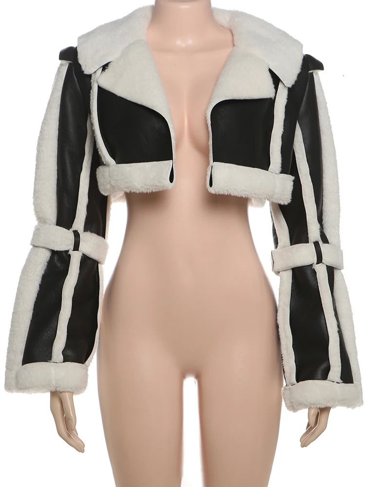 Weird Puss Furry Hipster Crop Jacket Women Patchwork Autumn Full Sleeve Open Stitch Streetwear Warm Outwear Basic Wild Slim Coat 251028
