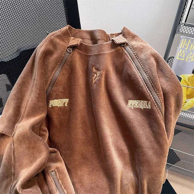 Gmiixder American High Street Lamp Corduroy Zippered Hoodie Men Women Autumn Winter Hiphop Heavyweight Thickened Workwear Jacket