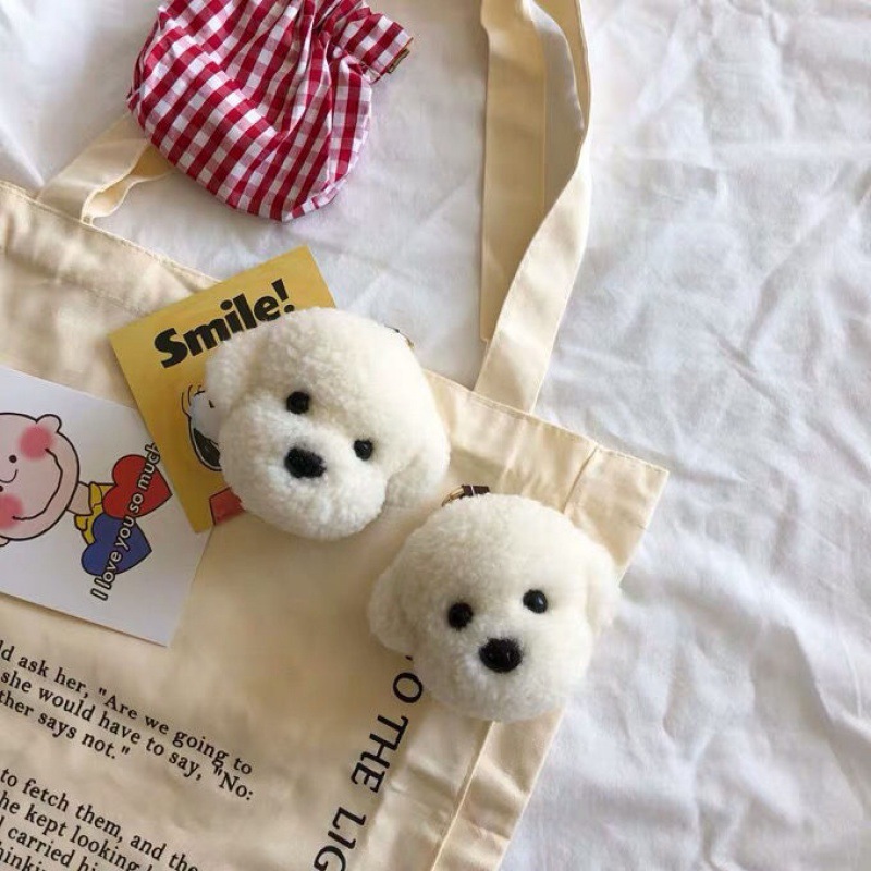 Cute Bichon Teddy Dog Plush Bag Charm Lamb Wool White Puppy Cartoon Keychain Birthday Gift