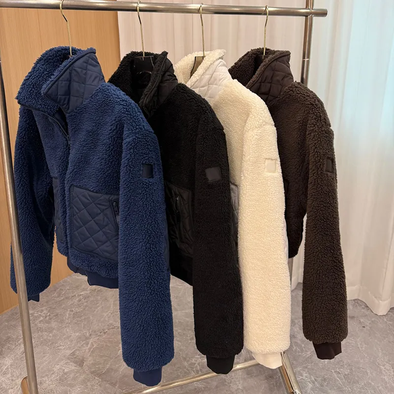 Designer Women Jacket Brown Lamhair Hooded Coat Lamb Wool Zipper Coat Hooded Yoga Clothes Women's Winter Short Padded Warm Cotton-padded Jacket