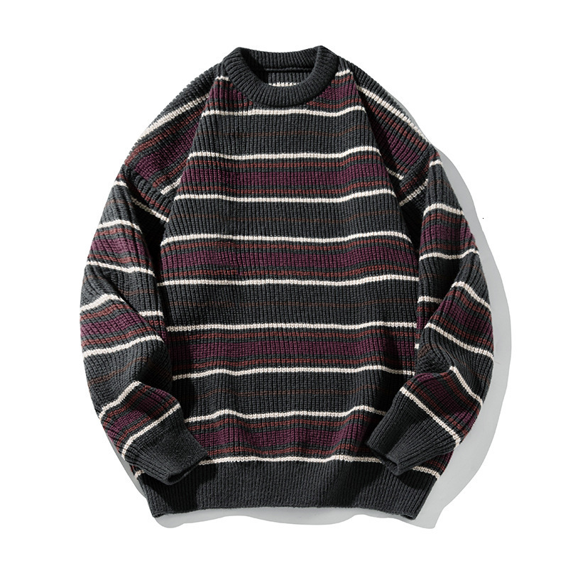 Designer Sweater Color Block Striped Crew Neck Sweater For Men Autumn And Winter Thick Knit Loose Fit Lazy Style Soft Pullover Knitwear Jacket