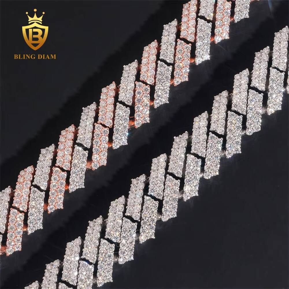 Hot Sale VVS Moissanite Cuban Link Chain Bracelet Men 15mm Pass Diamond Tester Hip Hop 925 Iced Out Jewelry Rose Gold