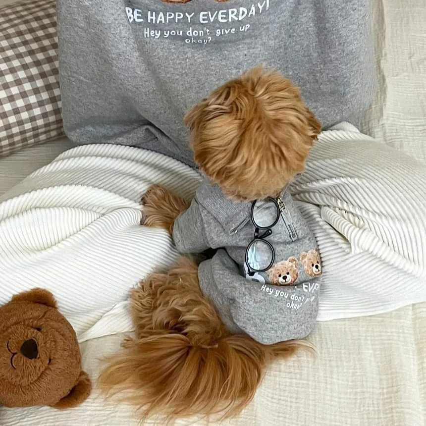 Pet Dog Warm Clothing Teddy FleeceLined Sweatshirt Bichon FallWinter Pullover Schnauzer Cartoon Print TwoLegged Clothes C251030