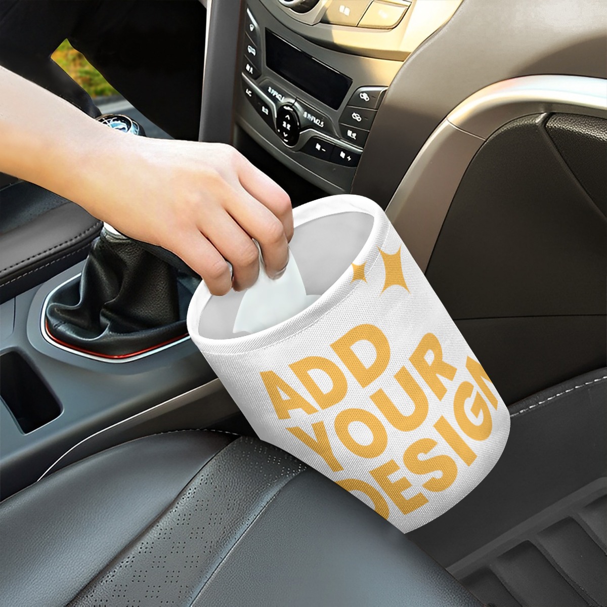 Simple Fabric Car Trash Can, Compact Auto Garbage Bin with Strap, 100% Polyester Vehicle Organizer for Sedan SUV MPV