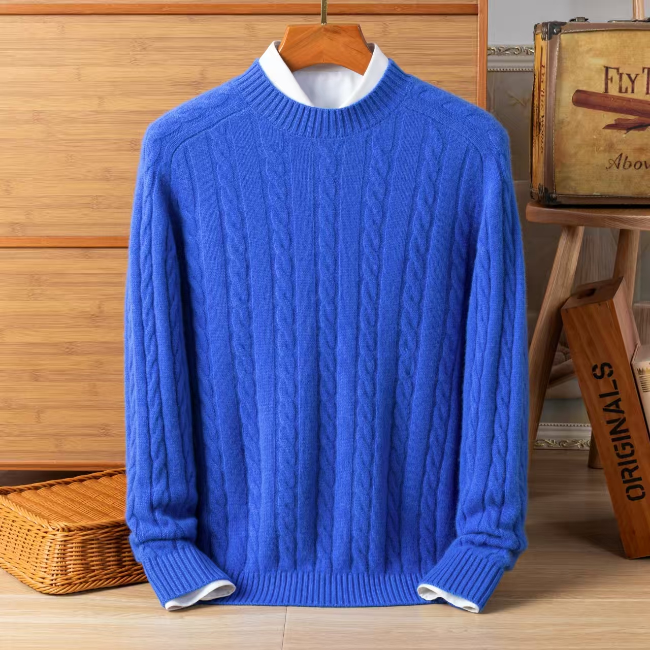 Warm Mens Full-Cashmere Round Collar Pullover with Sleek Design Available in Multiple Colors