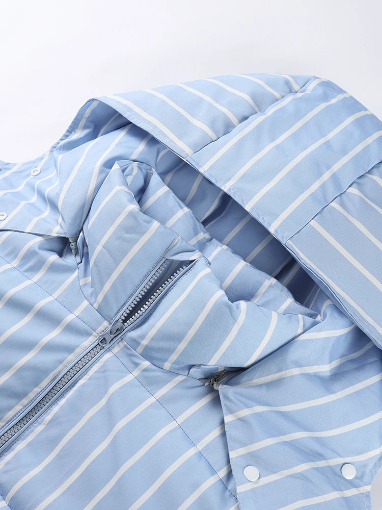 Winter Women Striped Hooded Cotton Jacket Long Sleeve Stand Zipper Buttons Thickening Padded Jackets Casual Office Lady Coat 251030