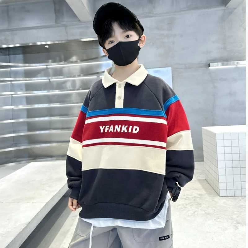 Spring Autumn Children Striped Polo Sweatshirt for Teenage Boys Casual Turn Down Collar Sweatshirt Kids Fashion Cotton OutfitT251030