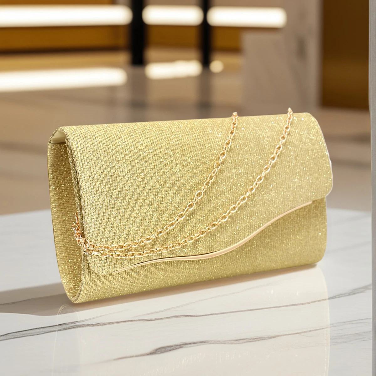 Glitter Women Evening Bags Fashion Black Color Lady Party Dress Banquet Clutch Bags With Shoulder Chain Messenger Purse 251030