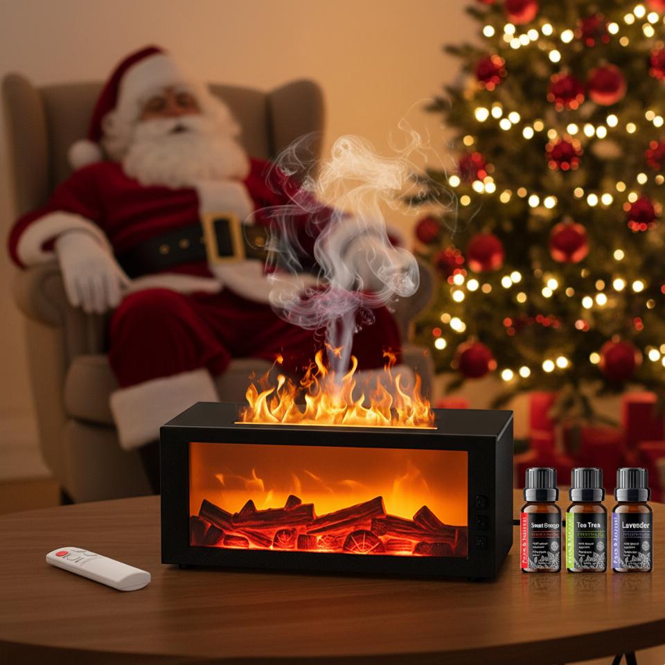 Magic Flame Aromatherapy Diffuser: Flickering LED Fireplace, Remote, Timer, Auto-Off. Waterless Scent & Essential Oil Diffuser.