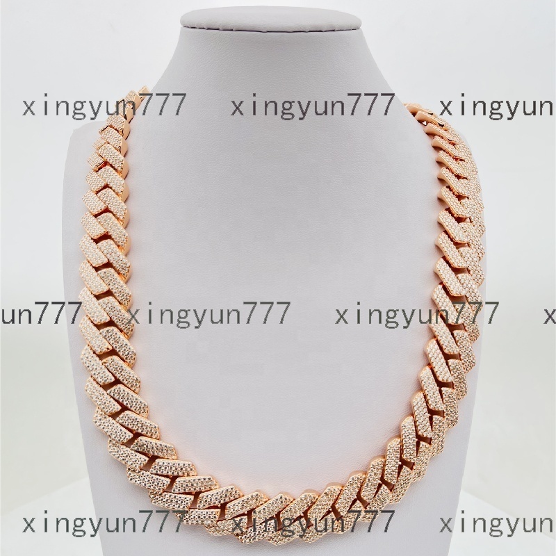 Moissanite Cuban necklace Rose Gold Big Guy 18MM Fully Iced Out 3 Rows Diamond Moissanite Cuban Chain for Men