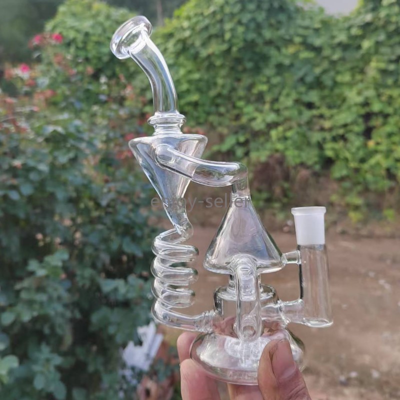 Recycler Glass Bong Water pipes Bubbler Hookahs Thick glass Water Bongs Heady Freezable Coil With 14mm Bowl