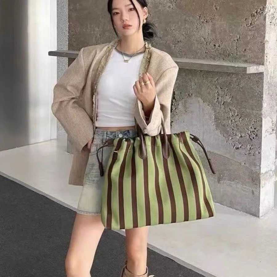 Designer bag 2025 Wen Mixed Striped Canvas Bag Large Capacity Totes Handbag Wide Strap Crossbody Bag Casual Shopping Shoder Bags Y251029