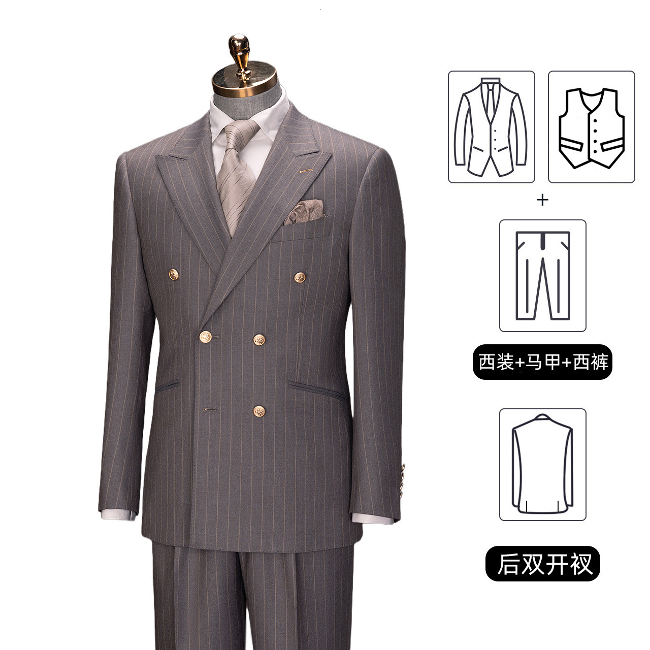 50 Australian Wool Suit Set SemiLinen Lining Mens DoubleBreasted Business Formal HighEnd Dress 251030
