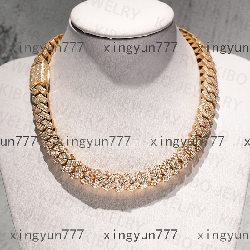 Thickness Rose Gold Yellow Gold Plated 18mm Iced Out Cuban Link Chain 925 Silver Cuban Moissanite Chain