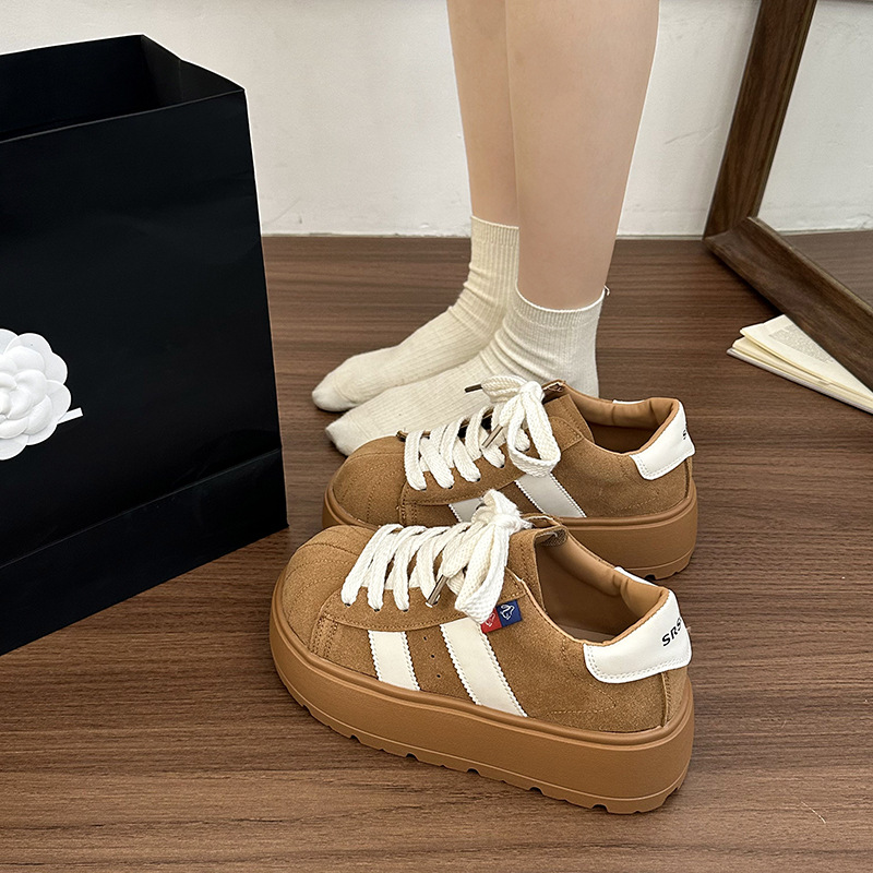 Matte big toe lace-up bread shoes versatile casual board shoes slimming moral training shoes flat shoes sneakers women's shoes2025