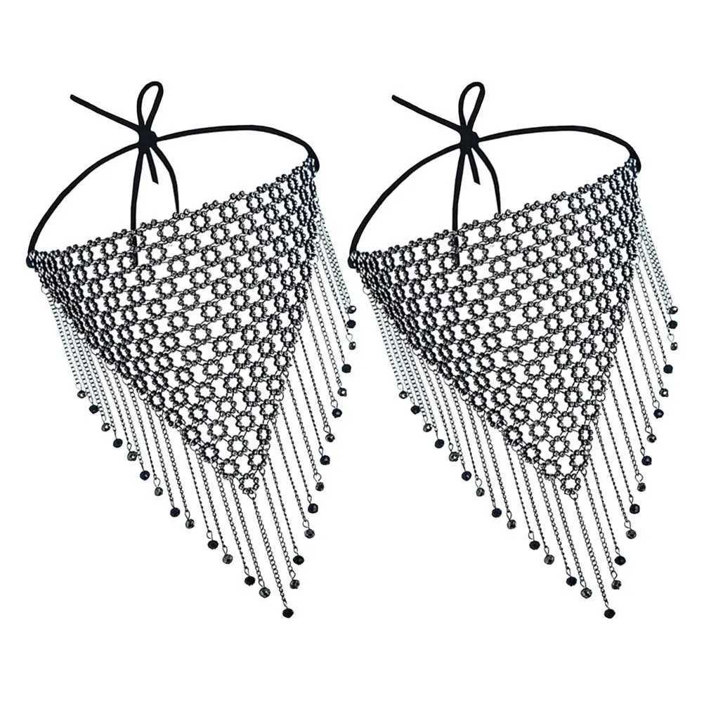 2Pcs Rhinestone Face Veil Tassel Chain Fashion Face Veils Women Masquerade Ball Dance Performance Party Props Party SuppliesW251029