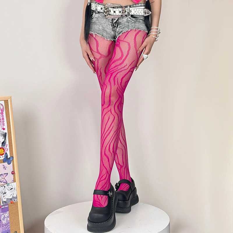 Y2K Style Fishnet Stockings Women Striped High Waist Fishnet Tights 2025 Summer Fishnet Hollow Floral Thigh High Pantyhose R251030