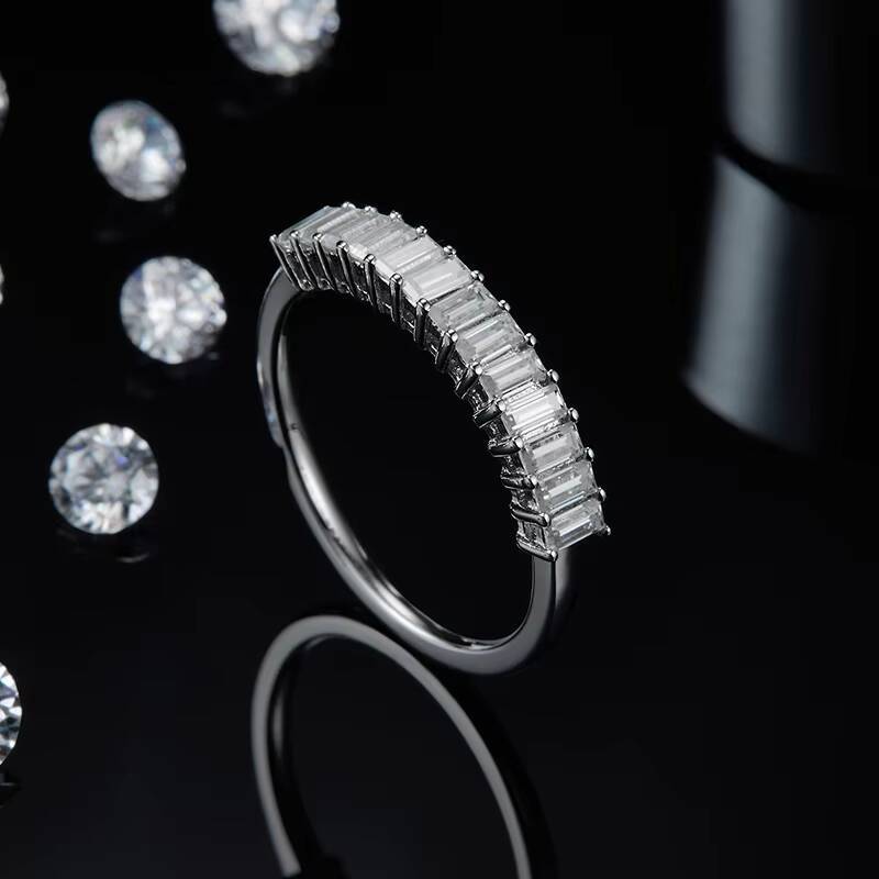 10ct13pcs Emerald Cut D Color Moissanite Half Eternity Bands Ring 925 Sterling Silver Jewelry GRA Certificate
