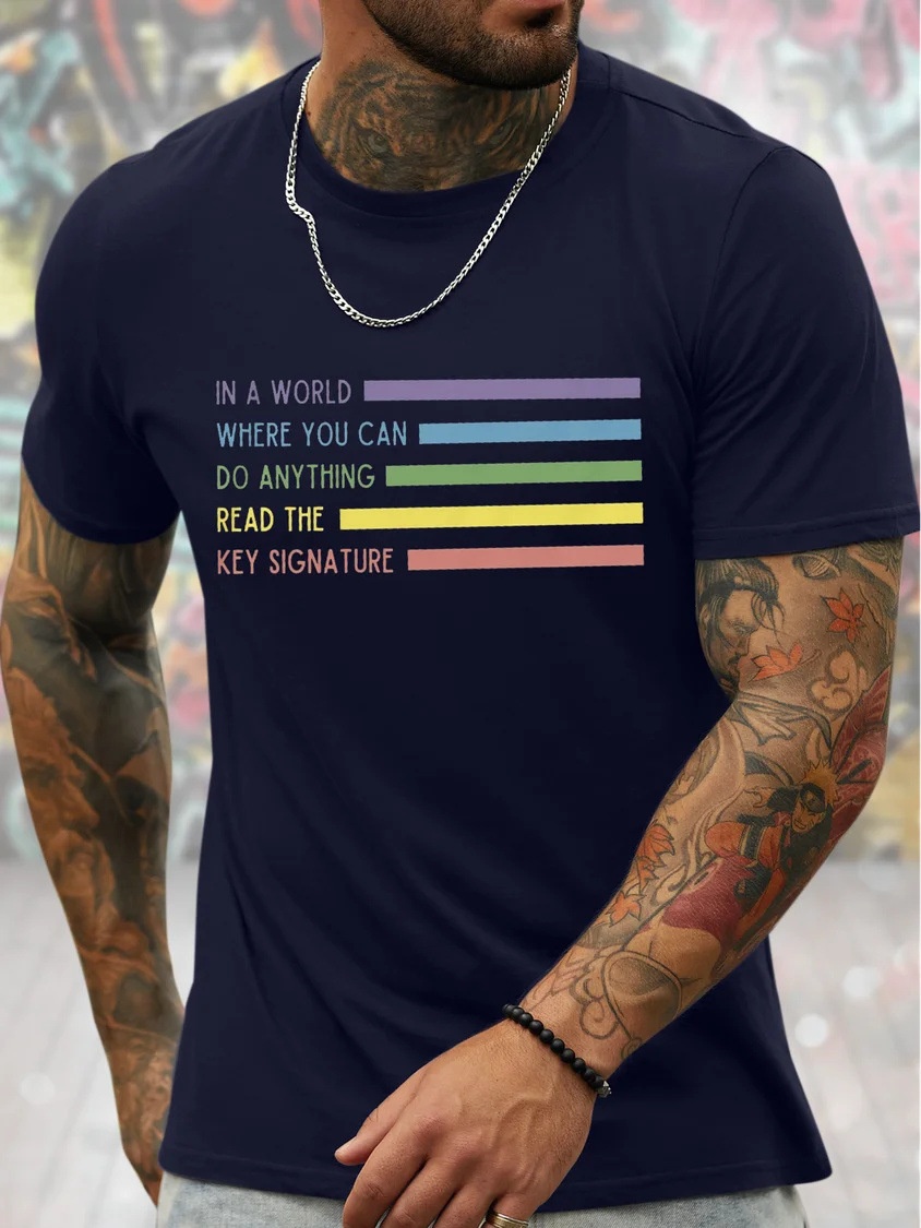 European & American Oversized Men's Rainbow Graphic Print Casual Letter T-Shirt - TT7383
