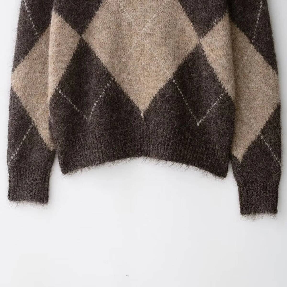 winter jacket women Woman's Argyle Knitted Pullover Sexy One-shoulder Long Sleeved Slim Fit Casual Cropped Sweater Early Autumn New Female Top