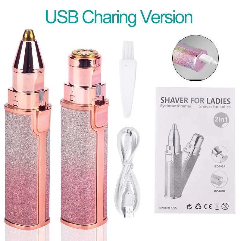 2 in 1 Rechargeable Electric Eyebrow Trimmer Lady Shaver Women Epilator Facial Hair Remover Pen Size Female Hair Shaving Razor M251030